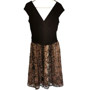 SLNY Black Blush Embroidered Mesh Cocktail Dress Formal Party Sz 10 NWT